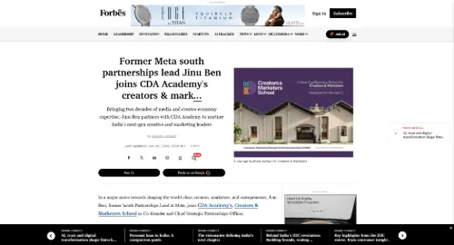 Forbes coverage of Creators & Marketers School